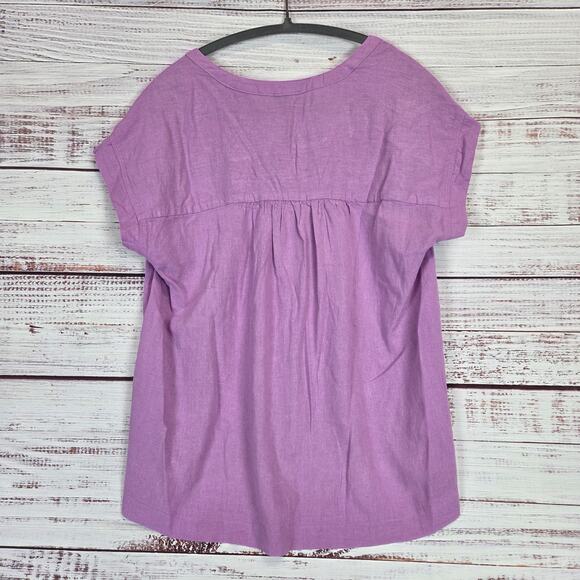 Splendid Shirt Womens Small Purple Linen Blend Short Sleeve High Low Hem Top NWT - Picture 2 of 10